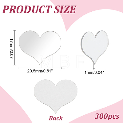   300Pcs Heart Mirror Self Adhesive Acrylic Mosaic Tiles DIY-PH0021-93-1