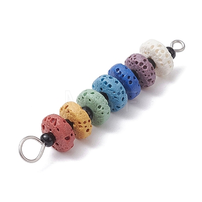 Chakra Natural Lava Rock Dyed Beaded Connector Charms PALLOY-JF02546-04-1