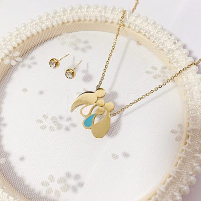 304 Stainless Steel Pendant Necklaces and Stud Earring Sets SJEW-H001-12G-1