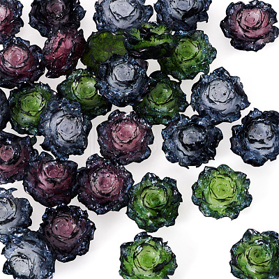 30Pcs 3 Colors Resin Rose Flower Cabochons CRES-TA0001-96-1