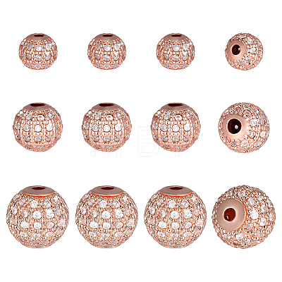 12Pcs 3 Styles Brass Micro Pave Cubic Zirconia Beads KK-PH0004-88RG-1