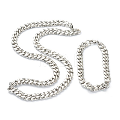 304 Stainless Steel Cuban Link Chain Bracelets & Necklaces Jewelry Sets SJEW-B019-03C-P-1