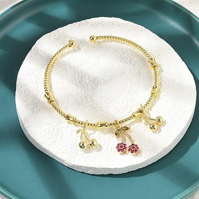 Brass Micro Pave Cubic Zirconia Fruit Charm Bangles for Women BJEW-Z089-01G-02-1