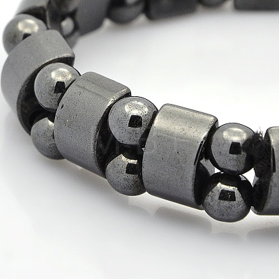 Magnetic Hematite Tow Row Rectangle and Round Beads Stretch Bracelets for Valentine's Day Gift BJEW-M066-11-1