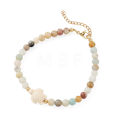 Ocean Dyed Synthetic Turquoise Turtle & Natural Flower Amazonite Round Beaded Anklets AJEW-TA00063-1