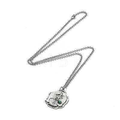 Skull Rhinestone Pendant Necklaces with Rolo Chains LS-NJEW-F309-04-1