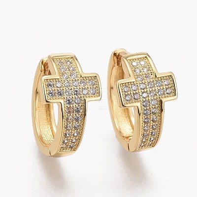 Brass Micro Pave Clear Cubic Zirconia Huggie Hoop Earrings EJEW-L231-48G-1