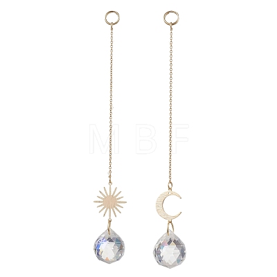 2Pcs Glass with Brass Hanging Suncatchers HJEW-JM04588-1