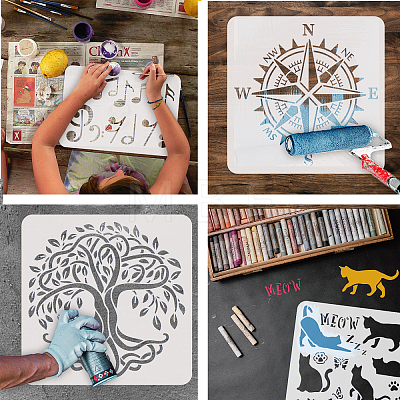 9Pcs 9 Styles PET Hollow Out Drawing Painting Stencils DIY-WH0394-0029-1