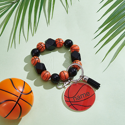 1Pc Printed Acrylic & Faux Suede Tassel Pendant & Wood Bead Keychains HJEW-SP0001-86F-1