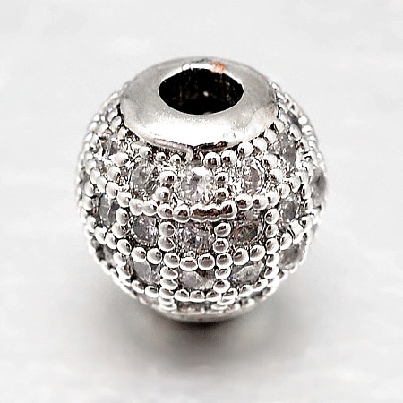 Round Brass Micro Pave Cubic Zirconia Beads ZIRC-N016-01P-10mm-1