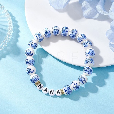 Handmade Flower Printed Porcelain Beads Stretch Bracelets for Women BJEW-JB13265-1