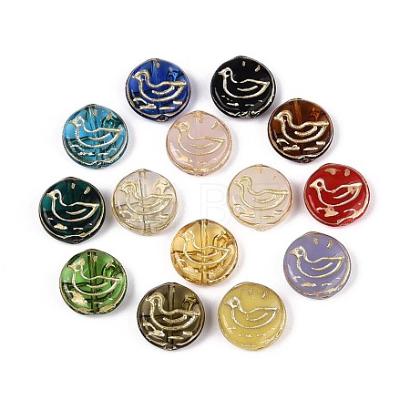 Flat Round with Duck Shape Glass Beads GLAA-T025-34M-1