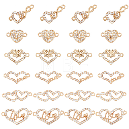 48Pcs 6 Styles Alloy Crystal Rhinestone Connector Charms RB-SC0001-10-1