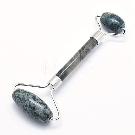 Natural Moss Agate Brass Face Massager MRMJ-G009-18P-1
