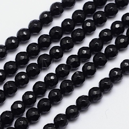 Faceted Round Natural Black Tourmaline Bead Strands G-I160-02-6mm-1