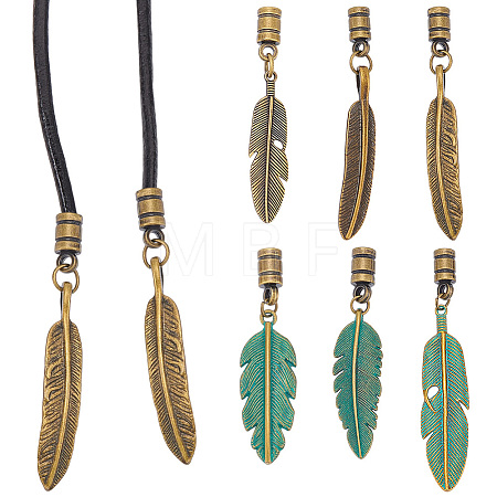6Pcs 6 Colors Alloy Cord Ends with Feather Charms FIND-GF0009-05-1