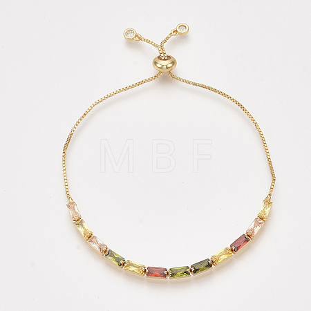Adjustable Brass Cubic Zirconia Slider Bracelets BJEW-S142-01B-G-1