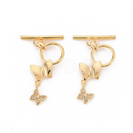 Brass Micro Pave Clear Cubic Zirconia Toggle Clasps X-KK-S354-292-NF-1