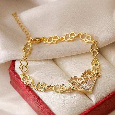Mother's Day Brass Micro Pave Clear Cubic Zirconia Link Bracelets WG4B6A3-01-1
