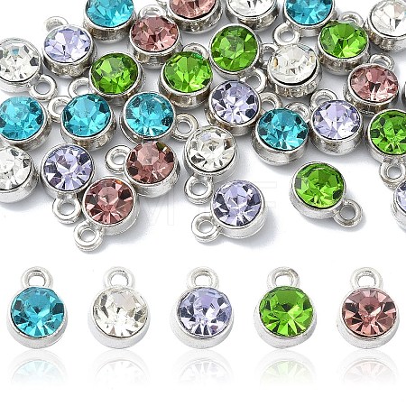 30Pcs 5 Colors Flat Round Alloy Charms RGLA-YW0002-06-1
