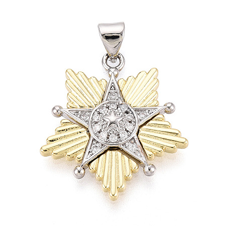 Brass Micro Pave Clear Cubic Zirconia Pendants KK-T080-14A-GP-1