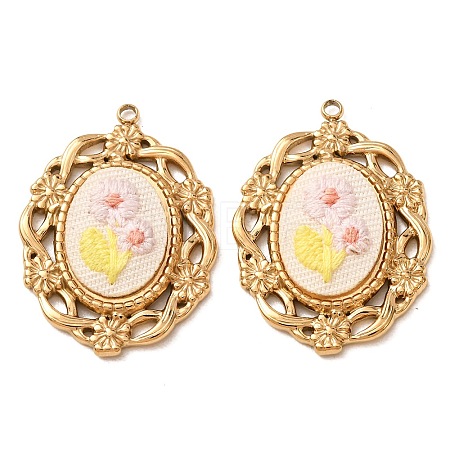 304 Stainless Steel & Cloth Embroidered Pendants FB-CBAFBAF-12G-03-1