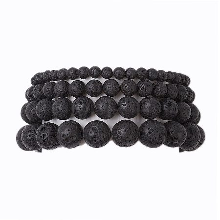 4Pcs Round Natural Lava Rock Beads Stretch Bracelets BJEW-JB10965-1