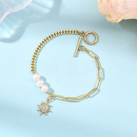 Brass Micro Pave Clear Cubic Zirconia Charm Bracelets BJEW-JB13881-01-1