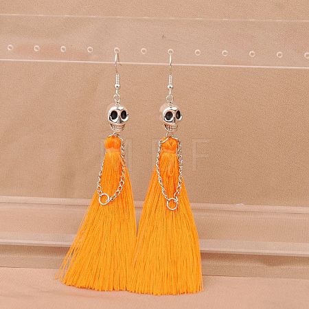 Zinc Alloy Polyester Skull Tassel Dangle Earrings FS-WG69CBD-03-1