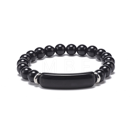 Natural Obsidian Beaded Stretch Bracelet BJEW-JB08879-02-1