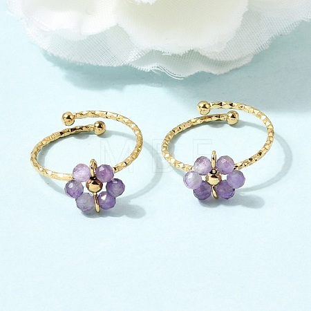 Adjustable 304 Stainless Steel Natural Amethyst Cuff Open Rings RJEW-P187-01G-01-1