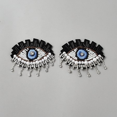 Glass Rhinestone Embroider Thread Iron on/Sew On Patches PATC-WH20029-09-1