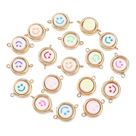 CCB Plastic Frame with Polymer Clay Smiling Face Beads Flat Round Links Connector Charms KK-D103-10G-G-1