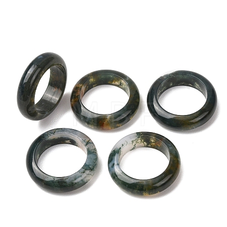 Natural Moss Agate Plain Band Ring RJEW-P044-01A-12-1