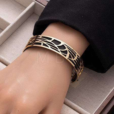 Hollow Out 304 Stainless Steel & Imitation Leather Cuff Bangles WG7C714-06-1