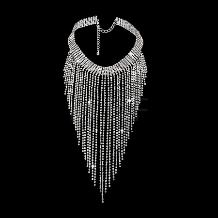 1Pc Iron Rhinestone Tennis Chains Bib Necklace NJEW-FG0001-11B-1