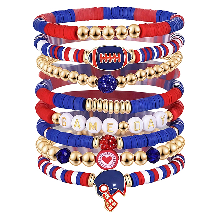 8Pcs 1Bag Rugby Polymer Clay Heishi & CCB Plastic Beaded Stretch Bracelets Set BJEW-PA0001-12A-1