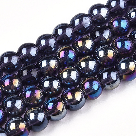 Electroplate Transparent Glass Beads Strands GLAA-T032-T8mm-AB03-1