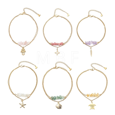 304 Stainless Steel Multi-Strand Charm Anklets AJEW-AN00511-1
