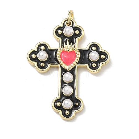 Brass Enamel with ABS Plastic Imitation Pearl Pendants LS-KK-Z153-16G-03-1