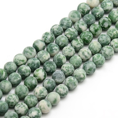 Frosted Natural Green Spot Jasper Round Bead Strands G-M064-6mm-10-1