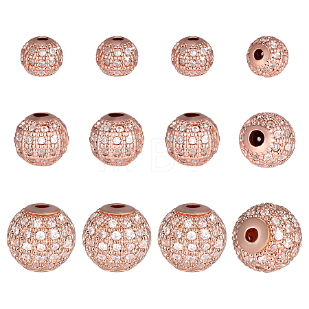 12Pcs 3 Styles Brass Micro Pave Cubic Zirconia Beads KK-PH0004-88RG-1
