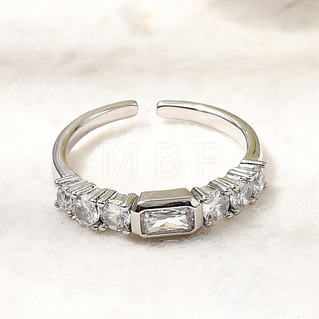 Brass with Cubic Zirconia Cuff Rings for Women RJEW-B160-07A-P-1