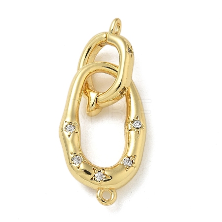 Rack Plating Brass Micro Pave Clear Cubic Zirconia Fold Over Clasps KK-K392-48G-1