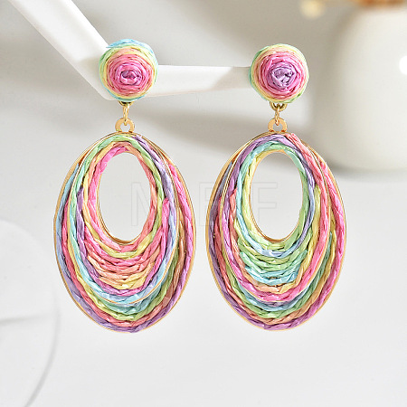 Oval Raffia Dangle Stud Earrings FS-WG8712C-01-1