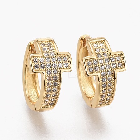 Brass Micro Pave Clear Cubic Zirconia Huggie Hoop Earrings EJEW-L231-48G-1