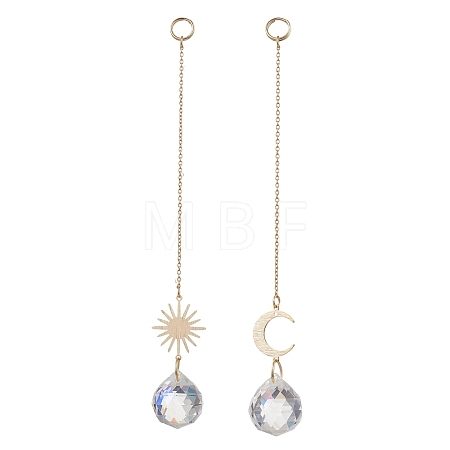 2Pcs Glass with Brass Hanging Suncatchers HJEW-JM04588-1