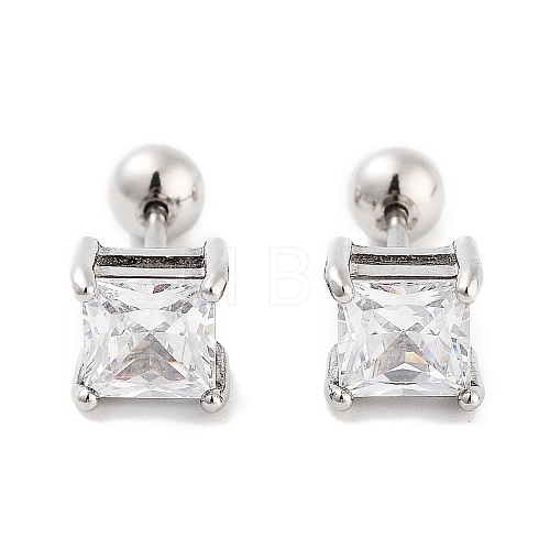 Square 316 Surgical Stainless Steel Pave Cubic Zirconia Ear False Plugs for Women Men EJEW-Z050-34B-01P-1