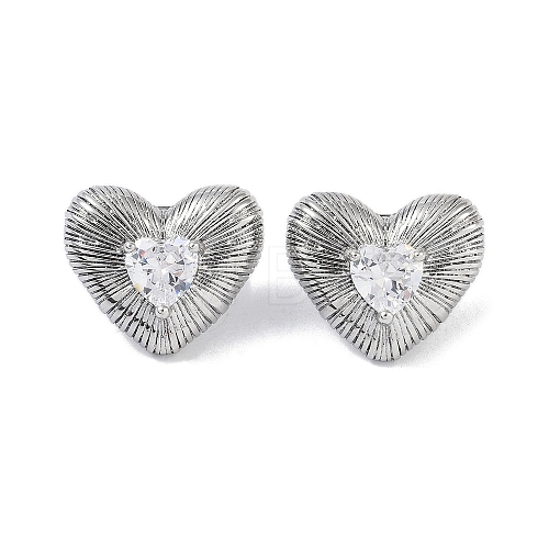 Heart 304 Stainless Steel Clear Cubic Zirconia Stud Earring for Women EJEW-Z047-05P-02-1